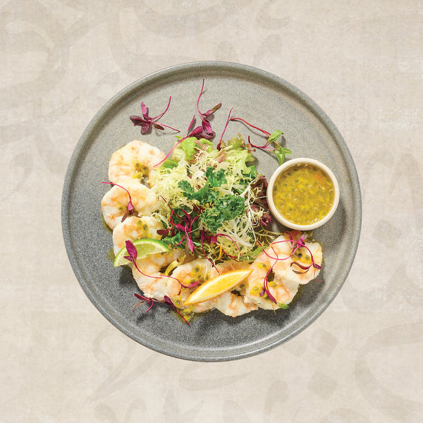 Shrimp Carpaccio with passion fruit